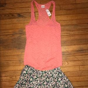 2piece PinkLaceCami &FloralBlack CircularSkirt LAR